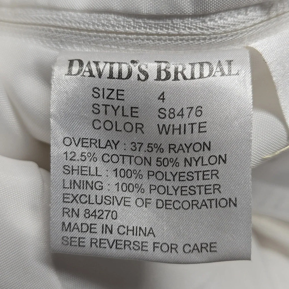 {David's Bridal} Sequined Floral Applique Mesh Overlay Halter Neck Wedding Dress - Picture 14 of 17